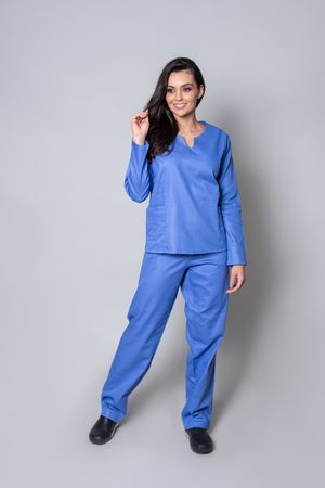 Scrub Feminino Manga Longa Brim Leve Azul